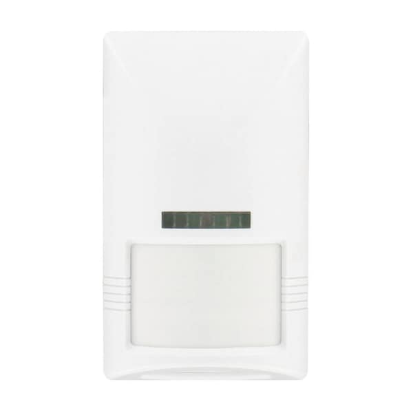 Wall or corner mount infrared dual element occupancy sensor.